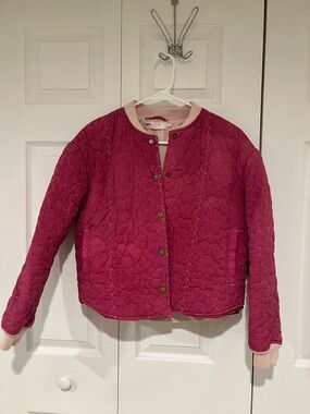 Astr Quilted Floral Puffer Jacket in Berry Pink